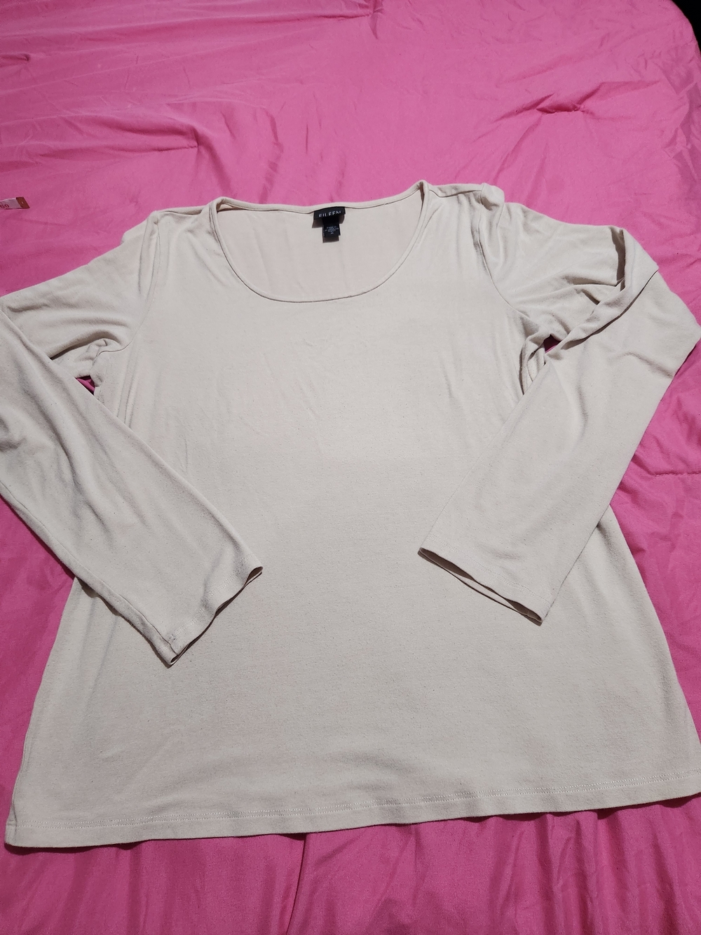 Eileen Fisher Cream Long Sleeve Scoop Neck Top